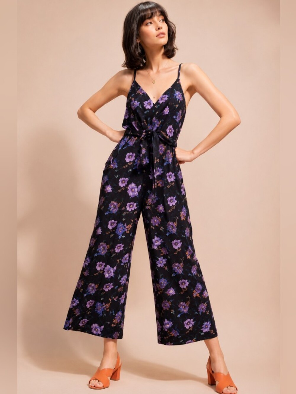 Anthropologie Moulinette Soeurs Black and Purple Floral Jumpsuit. Size XS